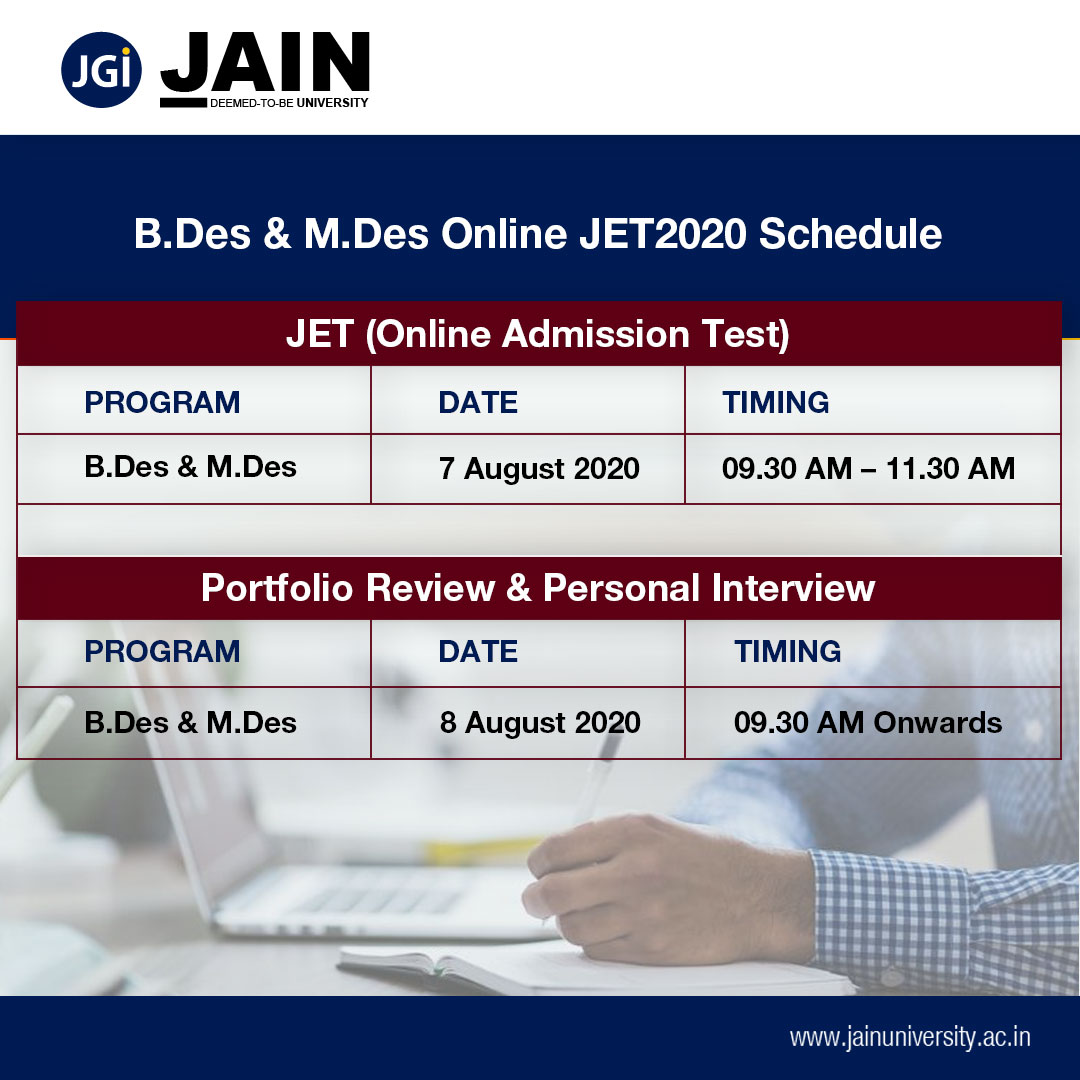 JainDeemedtbUnv's tweet photo. Amazing #opportunity for the aspiring students who have missed the chance to appear for the #JET2020 Exam last month for B.Des, M.Des, &amp; https://t.co/tD1fth23iT Programs. Gear up &amp; don’t miss the chance for #JAINENTRANCETEST this time.
👉https://t.co/WlHxROVBbL 
 
#InspireImpact https://t.co/advNVVq1tE