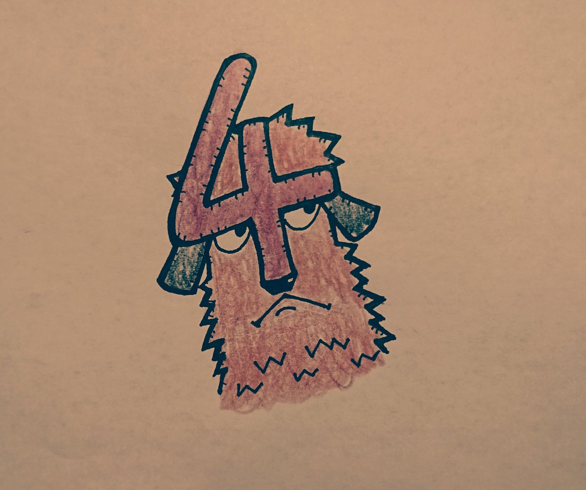 古川決定率 お疲れ様です 本日のイラストです 文字に命を与えるシリーズ 数字の 4 です よろしくお願いしますーー 絵 イラスト 絵がすこし描ける芸人 文字に命を与える絵