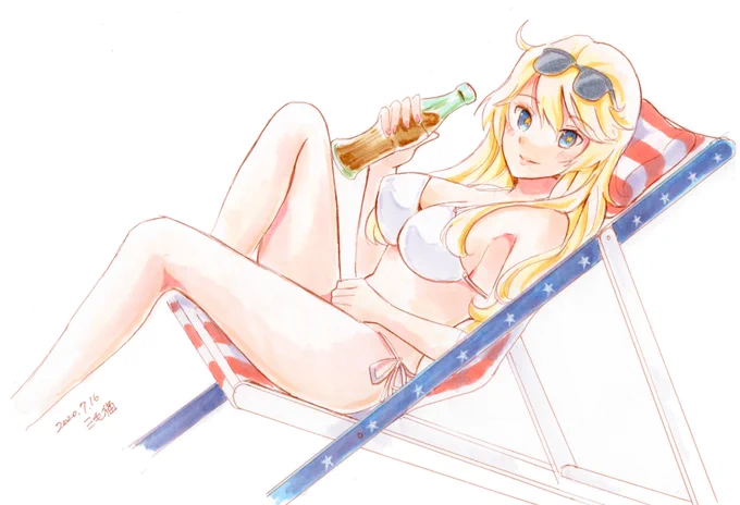 Summer holiday なアイオワさん。

#艦これ版深夜の真剣お絵描き60分一本勝負
#艦これ版真剣お絵描き60分一本勝負_20200716
#艦これ #アイオワ #コピック 