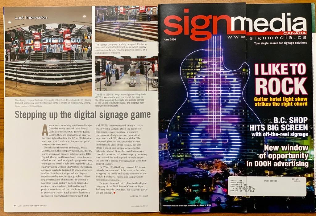 UTGDigitalMedia's tweet image. Thank you @signmediacanada for highlighting our #ledstairs &amp;amp; #ledticker project at @Uniqlo_Canada in @CFtoeatonCentre #toronto 👉🏼article can be found in #signmediacanada June 2020 edition! 
#digitalsignage  #digitalsignagesolution #ledsignage #ottawasigns #canadadigitalsigns