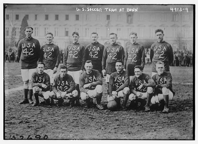 1930WorldCup's tweet photo. U.S. soccer team at Bonn between ca. 1915 and ca. 1920 The "USA 42" is interesting. https://t.co/UjLUSImLN8