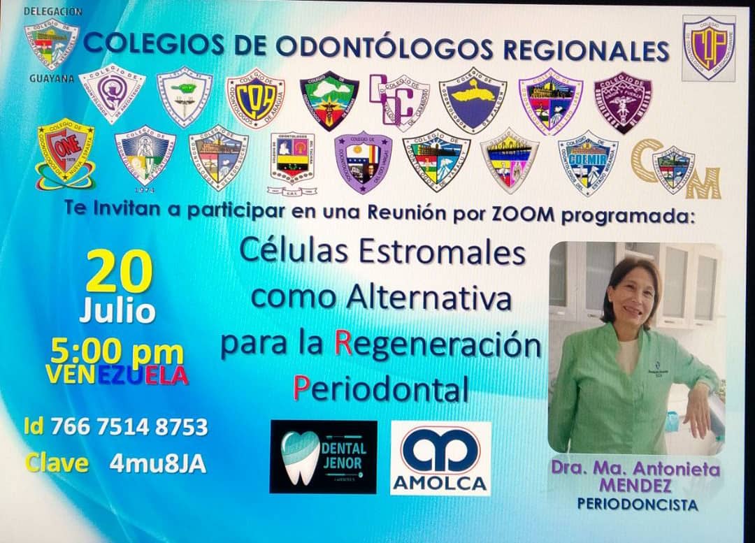 PeriodonciaUCV's tweet photo. El 20/07 nuestra profesora María Antonieta Mendez compartirásus conocimientos acerca de "Las células estromales como alternativa para la regeneración periodontal". https://t.co/6TmJPSzE6r