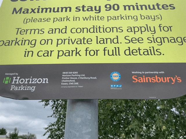 Why would <a href="/sainsburys/">Sainsbury's</a> partner with a firm that LIE and CHEAT? Horizon Parking Ltd LIE that they comply with their regulators rule book. The only pay point was not taking payment and displaying a notice saying payments are suspended until the 15th June. Now have 4 PCN's. CHEATS!