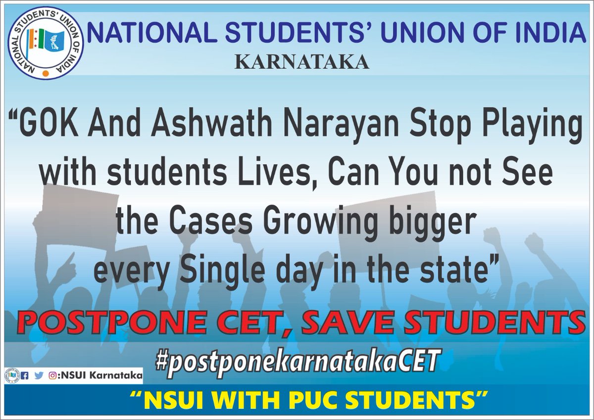 NSUIKarnataka's tweet photo. Lockdown itself is not over until July 31st according to Central Govt. But the Karnataka Govt is all set to conduct CET &amp; COMEDK exams from July 30th to August 1st.
@drashwathcn, will you please explain to the students what exactly is the logic behind this? 
#PostponeKarnatakaCET https://t.co/TL3mw1bLyt