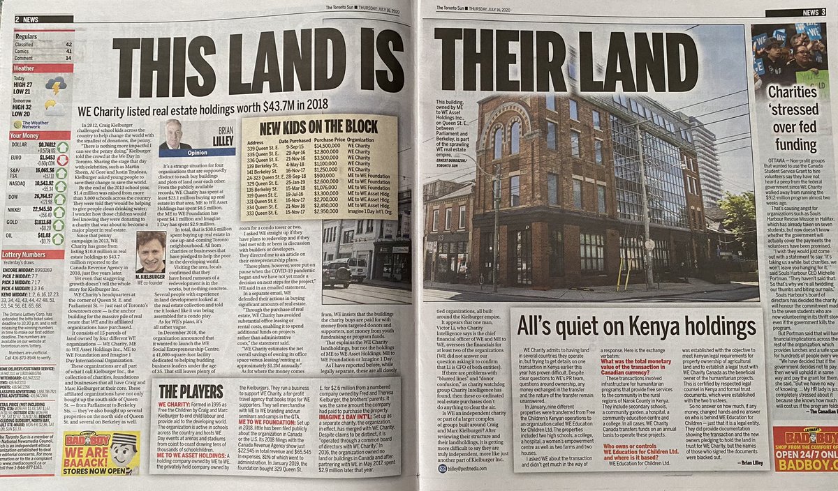 This is my story on the massive land holdings of @WEMovement and their affiliated organizations. It is tens of millions of dollars worth of real estate - 15 properties under 4 names - in one neighborhood. Something seems odd here. Read & RT torontosun.com/opinion/column…