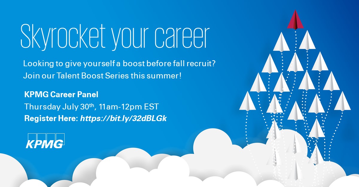 HireRedeemer's tweet photo. @KPMG_Canada invites Redeemer Business students to consider learning more by joining a 1 hr Jul 30 event.  Talent Boost Career Panel asks you to register by Jul 28.  Strongly endorsed by CELC for Accounting students!  Focus on regional opportunities o/s of GTA! https://t.co/0hBCV5VAGG