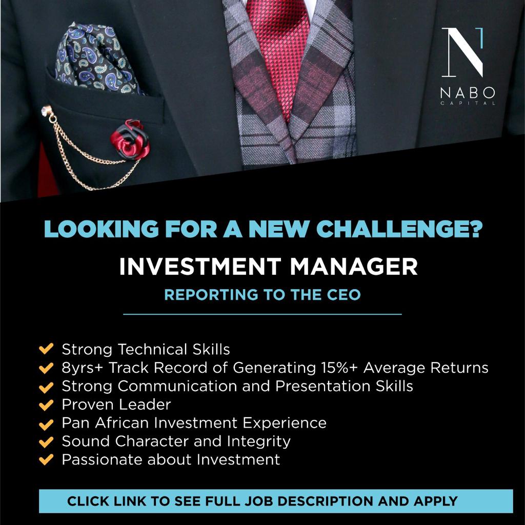 CentumPLC's tweet photo. If you have Pan African investment experience with a track record of generating average returns of at least 15%, then our subsidiary @NaboCapital would love to work with you. Please apply for the role of Investment Manager here https://t.co/0cKCPqbLu6 #TangibleWealth https://t.co/69oZfLe0vl