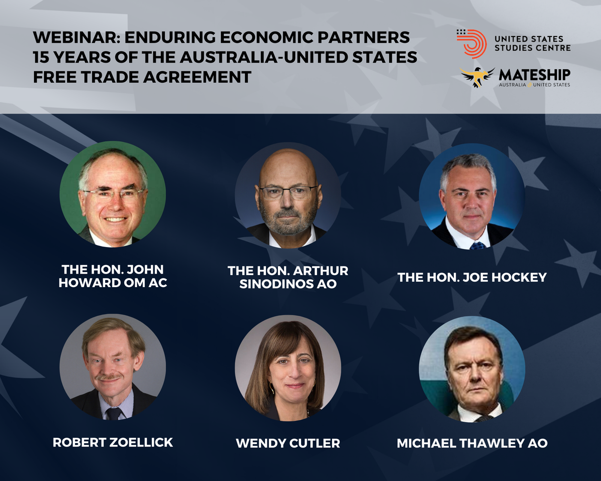 AusintheUS's tweet photo. This year we're marking the 15th Anniversary of the 🇦🇺🇺🇸 Free Trade Agreement #AUSFTA15. Join us &amp; @USSC next week with this stellar line up of speakers as we dive deep into our countries shared trade history!
📆 Thursday, 23 July
⏰ 7.00-8.30pm EDT 
➡️ https://t.co/R3ZgCsXMJa https://t.co/NOOj5Zplla