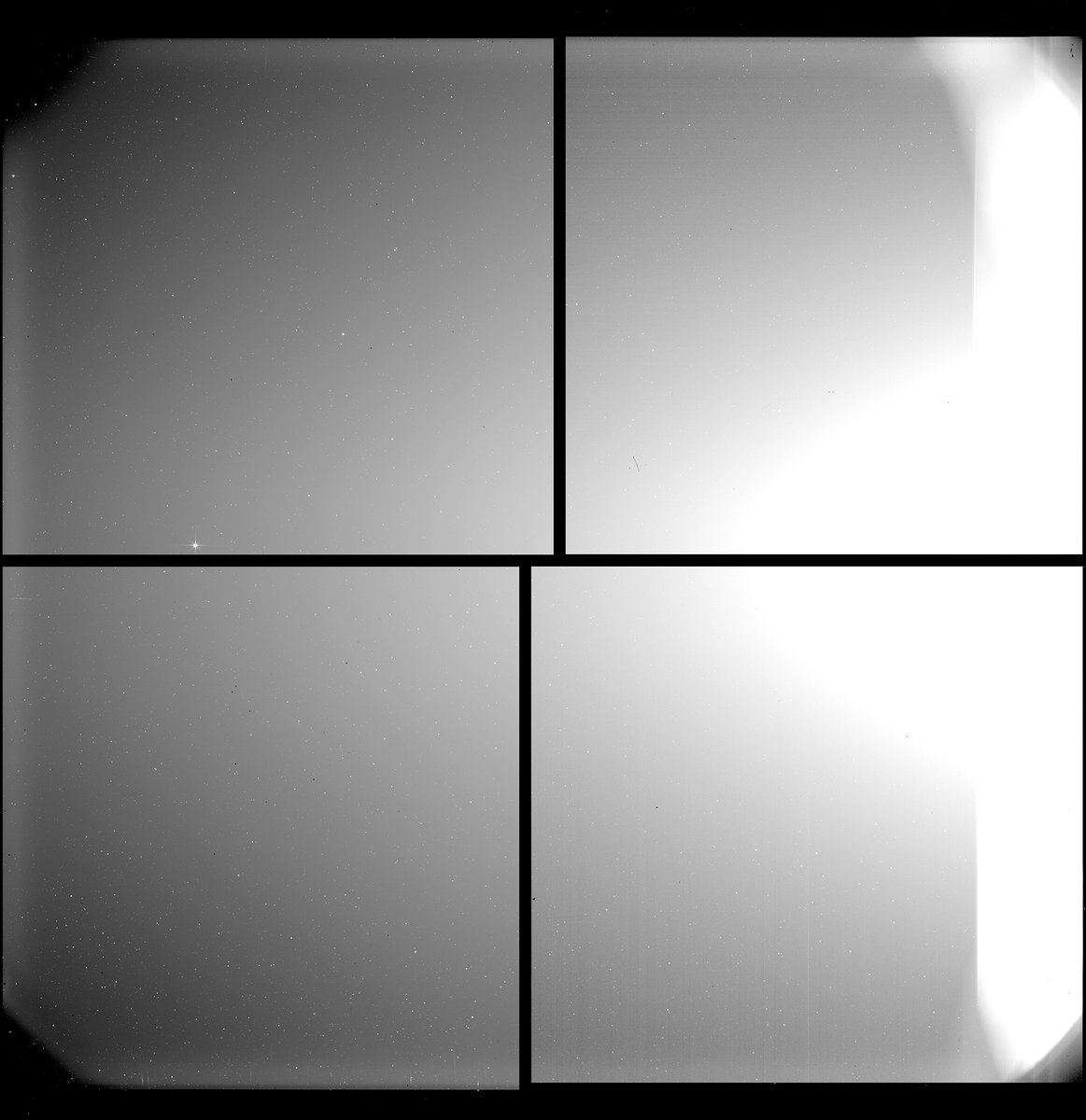 Composite view showing the bright zodiacal light against the darkness of space