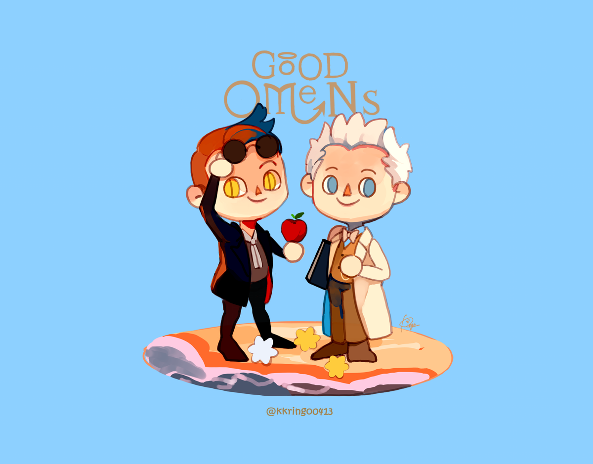 「Omens Crossing?
#GoodOmensFanArt 」|❁りんご＊@原稿しますのイラスト