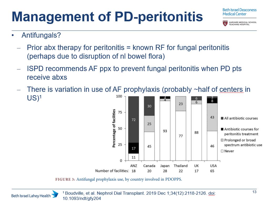 9/Management of PD-assoc'd peritonitis is different. Did you know that there are ISPD guidelines?For catheter inf:  https://journals.sagepub.com/doi/pdf/10.3747/pdi.2016.00120For peritonitis: https://journals.sagepub.com/doi/pdf/10.3747/pdi.2016.00078