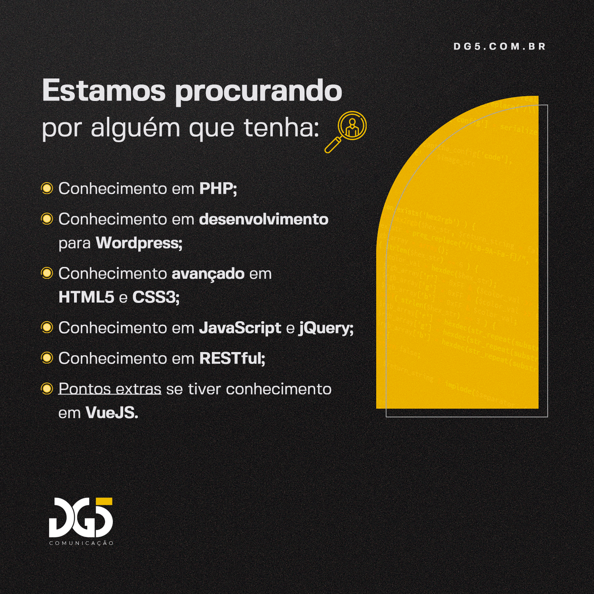 dg5comunicacao's tweet photo. Estamos em busca de alguém para participar de um projeto super inovador e de grande potencial. 🚀💡 Se você possui conhecimentos e experiência em desenvolvimentos de sites e e-commerce, talvez seja a pessoa que estamos procurando. 👉 Envie o seu currículo para: vagas@dg5.com.br https://t.co/p4PVn8YUgy