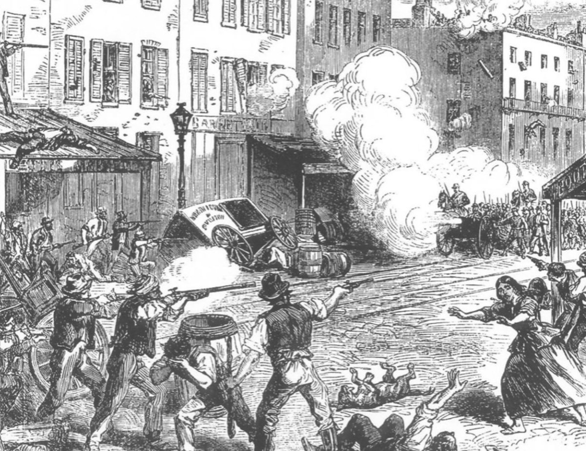 CHMpodcast's tweet photo. July 16, 1863 – The draft riot enters its fourth day in New York City in response to the Enrollment Act, which was enacted on March 3, 1863. #USHistory #History #CHMpodcast #MilitaryHistory https://t.co/KrZVB7MblR