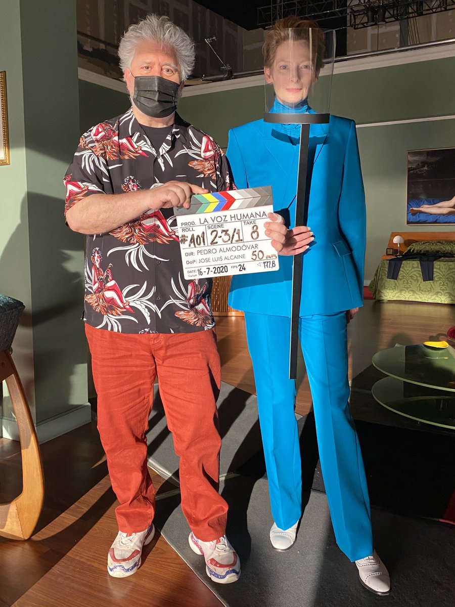 AgustinAlmo's tweet photo. Pedro Almodóvar,Tilda Swinton, El Deseo , #LaVozHumana . Primer día de rodaje. https://t.co/84ZQVmW9d5