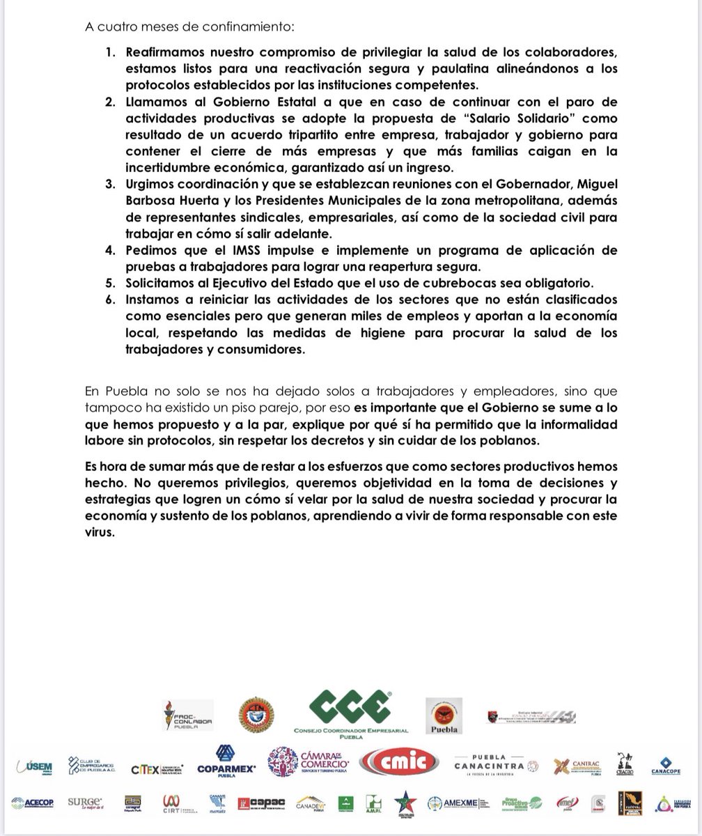 Es hora de sumar más que restar a los esfuerzos que #SectoresProductivos hemos hecho. No queremos privilegios, queremos objetividad en la toma de decisiones y estrategias que logren un #CómoSí. 
<a href="/MBarbosaMX/">Miguel Barbosa ✞</a>, #Puebla demanda unidad para salir adelante y urge reactivar su economía.