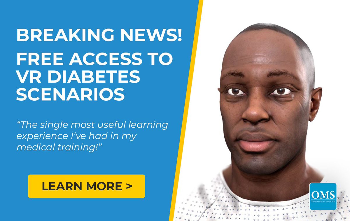 BREAKING NEWS: NHS England and Oxford Medical Simulation are now providing virtual reality diabetes education for free across the NHS! 🤝 
So far 25 hospitals with 2,500 doctors signed up... More to follow! 
Learn more and sign up here: oxfordmedicalsimulation.com/nhs-diabetes-i…
#VR #MedEd #NHS