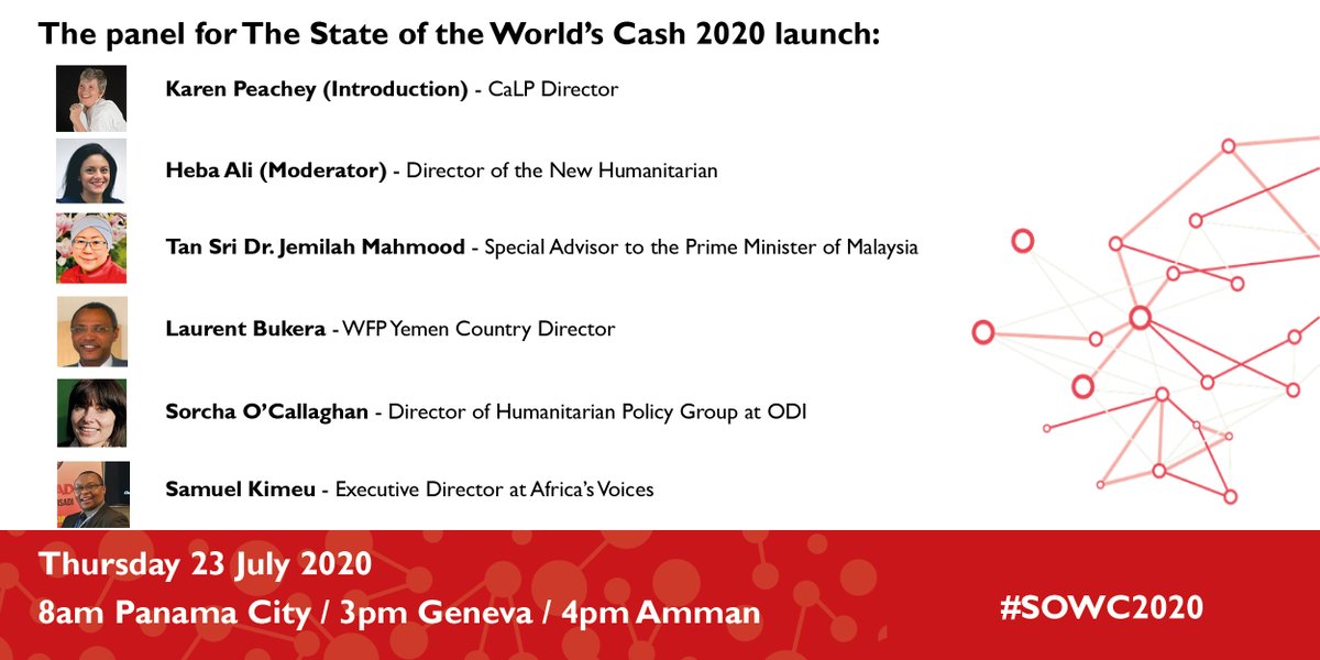calpnetwork's tweet photo. Announcing the panel for The State of the World’s Cash 2020 launch webinar on July 23rd. Register now to hear them speak: https://t.co/sZMT8OtQim
@WFPYemen @WFPSomalia @hpg_odi @ODIdev @BritishRedCross @africas_voices @AUABC @anticorruption @ifrc https://t.co/v9XmWnVKPo
