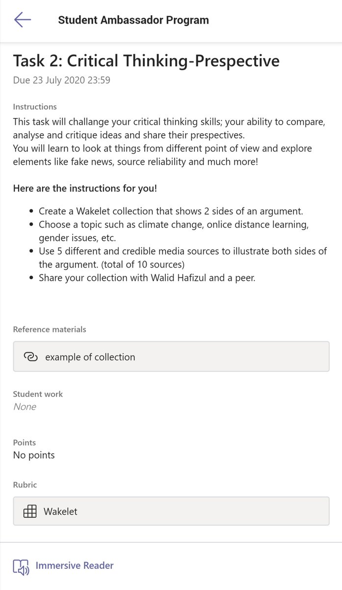HafizulShahar's tweet image. Moving on to the second task
Handling Wakelet Student Ambassador Program is so easy using Microsoft Teams

#WakeletWave
#StudentAmbassadorProgram
#MicrosoftTeams