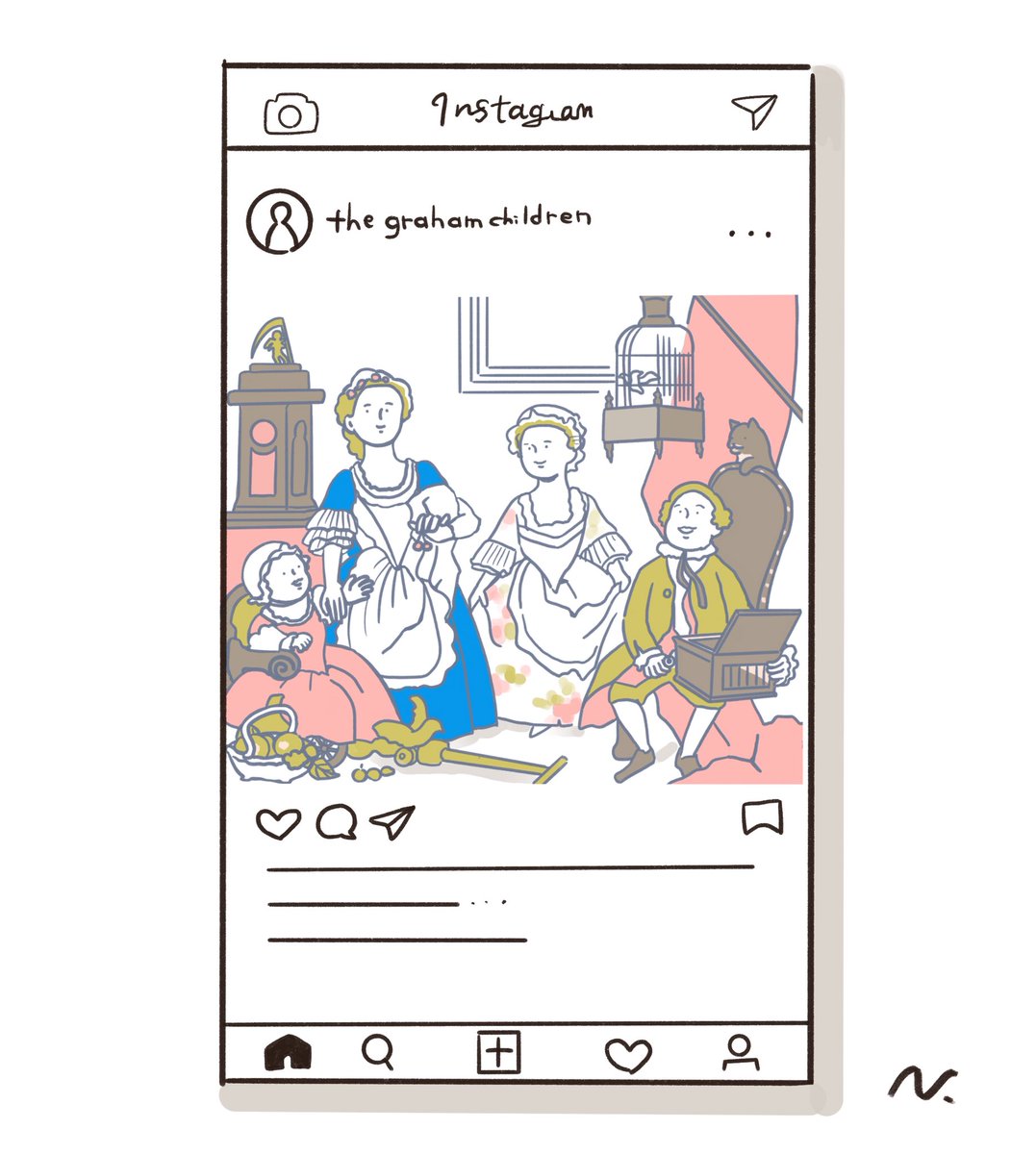 【イラスト100枚描いてみる】

009/グラハム家の子どもたち

ホガースといえばゴリゴリのブラックユーモアが効いた風刺画のイメージが強いが、こういった肖像画も多数手がけている
裕福な家庭の子どもたちのポートレート

というわけでインスタ風に

#100日100絵チャレンジ 
#長野の100枚  #イラスト 