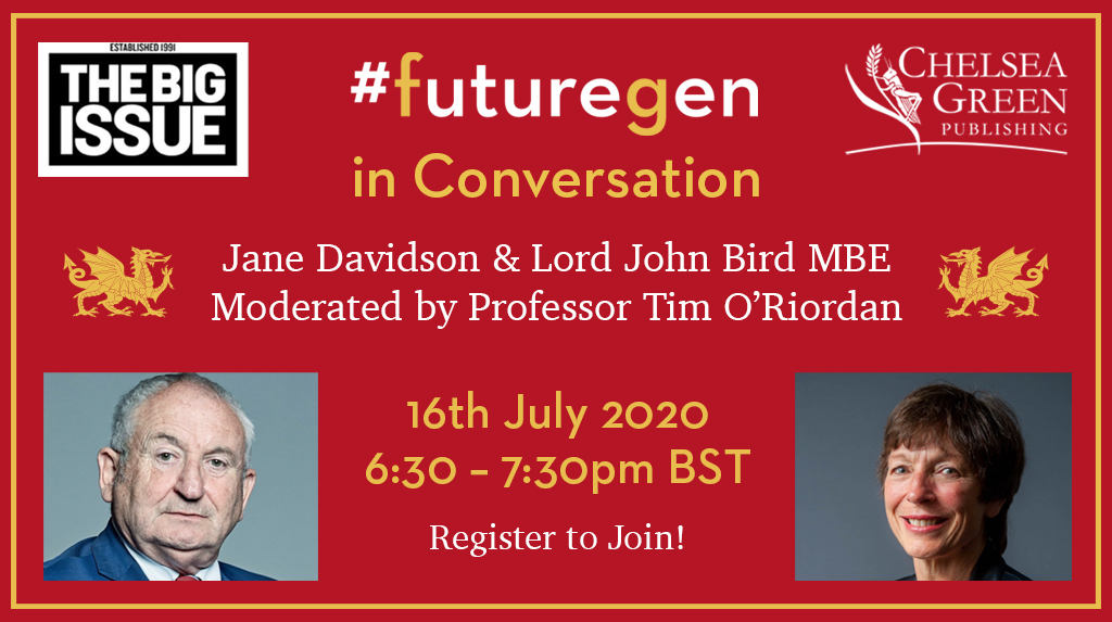 chelseagreen's tweet image. 🌟💫TUNE INTO #futuregen IN CONVERSATION this evening at 6:30pm BST, with the brilliant duo @JaneBryngwyn and @johnbirdswords. Find out what governments are doing to put future generations at the forefront of legislation. Register here! bit.ly/2DAPYTH