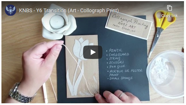 Hi everyone! Check out our collagraph printing tutorial. It's been filmed for our new year 7s, but anyone can have a go (including parents!)  knbs.co.uk/y6transitionzo… and scroll to the bottom of the page. I'd recommend varnishing the tile before printing.@knbs_school