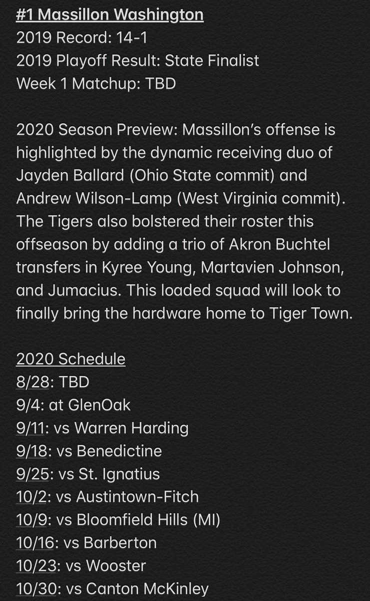 NEOZoneHS's tweet photo. 2020 NEO Preseason Top 25 🚨🏈

#1... Massillon Washington Tigers ⬇️ https://t.co/CI68cVdEOk
