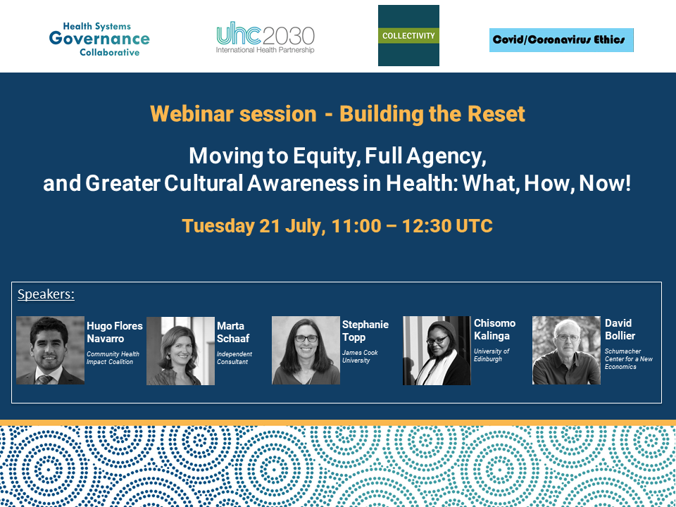 governance_hs's tweet photo. Webinar alert 🚨 #buildingthereset
Tuesday 21 July @ 11:00 UTC
"Moving to Equity, Full Agency and Greater Cultural Awareness in Health: What, How, Now!"
#HugoFloresNavarro @MartaSchaaf @globalstopp @MissChisomo @davidbollier
Info & registration: https://t.co/qCJMvXKDAj https://t.co/mmSW8vba4s