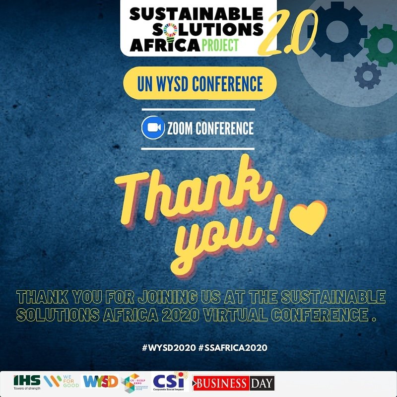 myWeForGood's tweet photo. Thank you so much for joining us for the virtual conference. Let's build a resilient Africa together.
#WYSD2020 #SSAfrica2020 #WeForGood #SustainableSolutions #Impact #Entreprenuership #UnitedNations https://t.co/u94977itkX