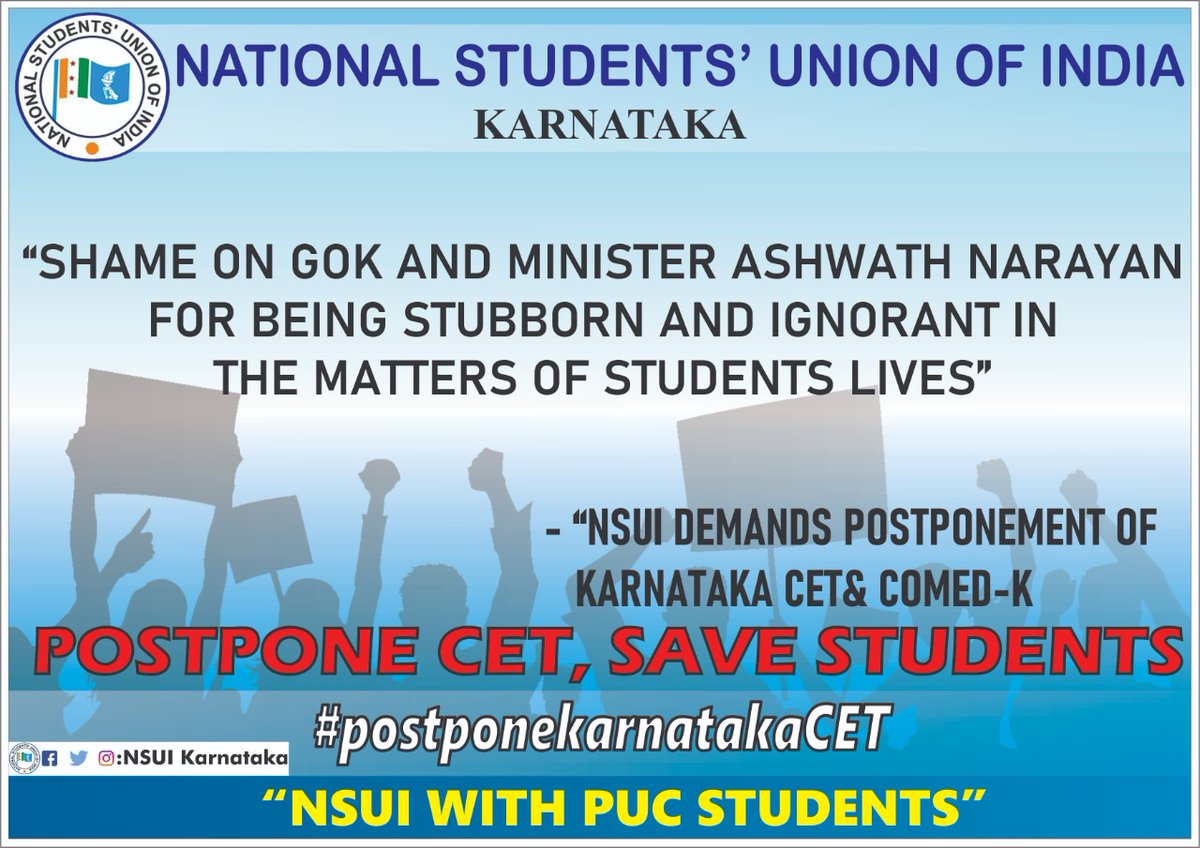 NSUIKarnataka's tweet photo. It is a shame that the students have to literally beg to a Govt in a democratic country. @NSUIKarnataka demands that the exams be postponed and justice be served. @drashwathcn, listen to the voice of the future of this nation.
#PostponeKarnatakaCET https://t.co/qgRhKnNYL2