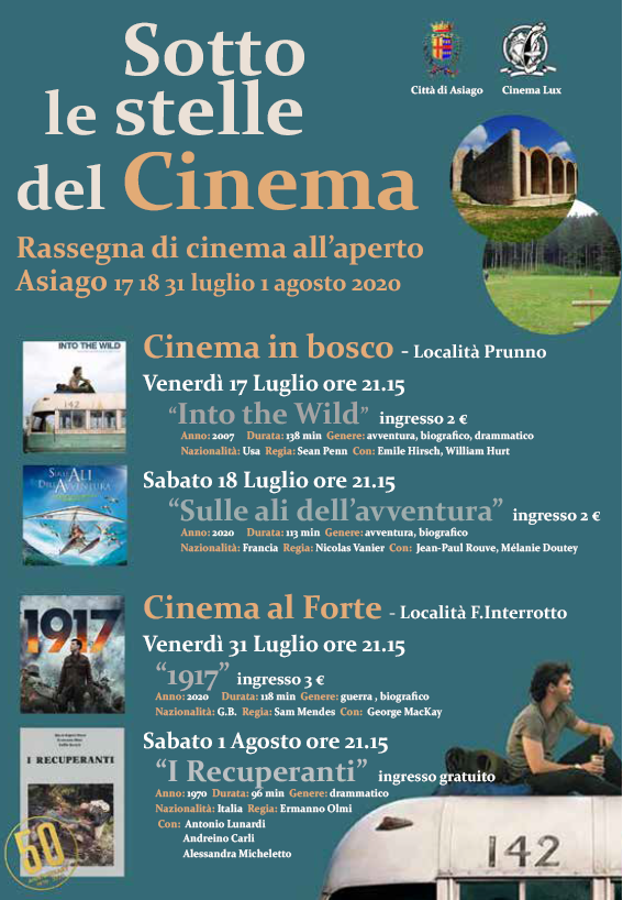AsiagoIt's tweet photo. Se siete appassionati di #cinema 🎬, non perdetevi la nuova rassegna "SOTTO LE STELLE DEL CINEMA", organizzata dal Comune di #Asiago, con proiezioni ALL'APERTO in due location davvero suggestive: il bosco del #Prunno e il Forte #Interrotto! :-)

Info: https://t.co/eXEiYu41E4 https://t.co/Xw09XN4EQn