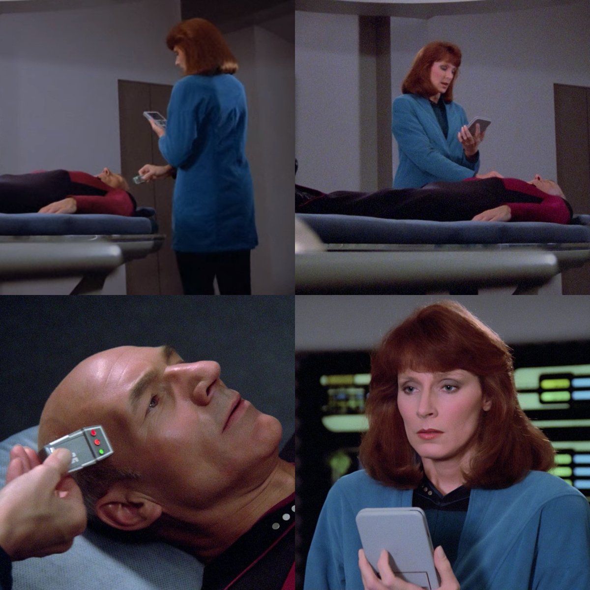 It's interesting how Dr. Crusher uses a PADD and a small medical scann...