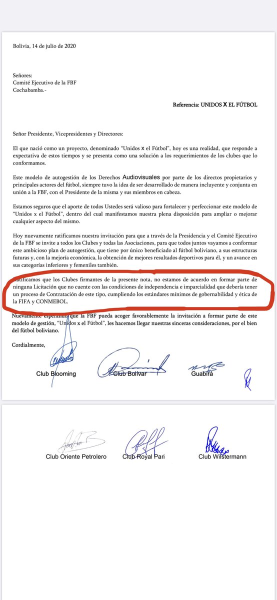 juanchojordan's tweet photo. El Club Blooming AUTOGESTIONARA SUS DERECHOS AUDIOVISUALES DE TV del 2021 en adelante NO HACE PARTE DE NI UNA LICITACIÓN PÚBLICA O VENTA DIRECTA DE SUS DERECHOS PATRIMONIALES PROPIAS Y EXCLUSIVAS DEL CLUB BLOOMING. Que pretenda hacer la FBF o Alguno de sus ÓRGANOS DE LA FBF. https://t.co/52fOboETSo