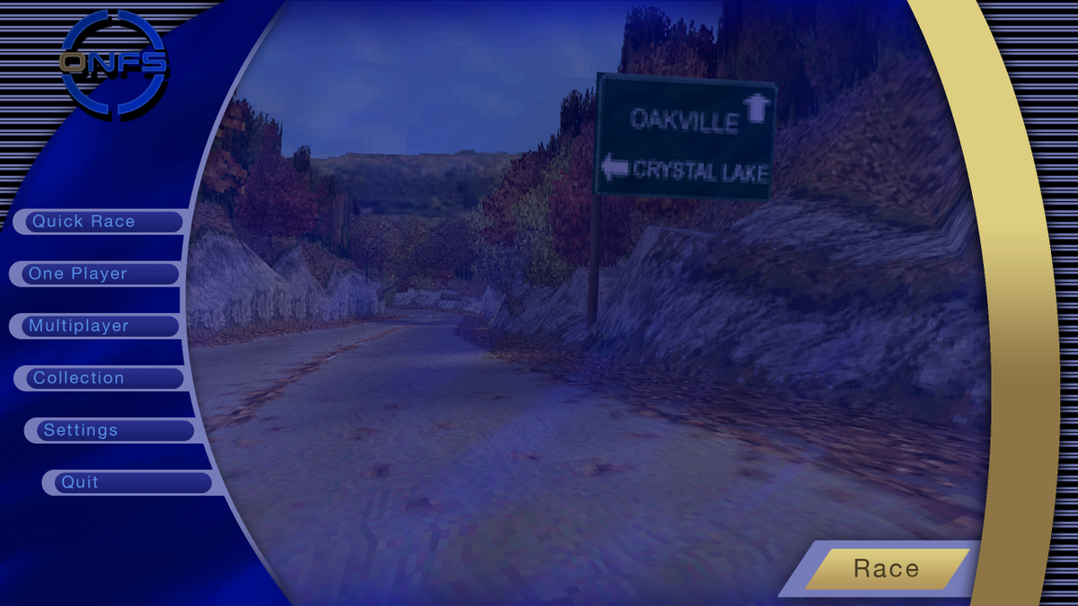 Hyvelez's tweet photo. Meny prototype for the OpenNFS project.
The menu is of course heavily inspired by Need for Speed III Hot Pursuit, but it will take more elements from High Stakes as it evolves. 
For more info go to: https://t.co/wW1E9u7KsP
#opennfs #gamedev #needforspeed #nfs #nfs3 #classicNFS https://t.co/bxxZHlj7L5