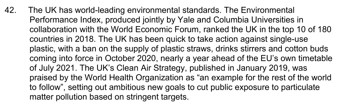 VGravey's tweet photo. Looking at the environmental dimension of UK #InternalMarket White Paper, and we see a return of #singleusedplastics regulatory competition and bold claims. So much to unpick in this one paragraph (whole file is 105 pages long ๐ต). A @BrexitEnv ๐งต https://t.co/CFGpj7O9bH