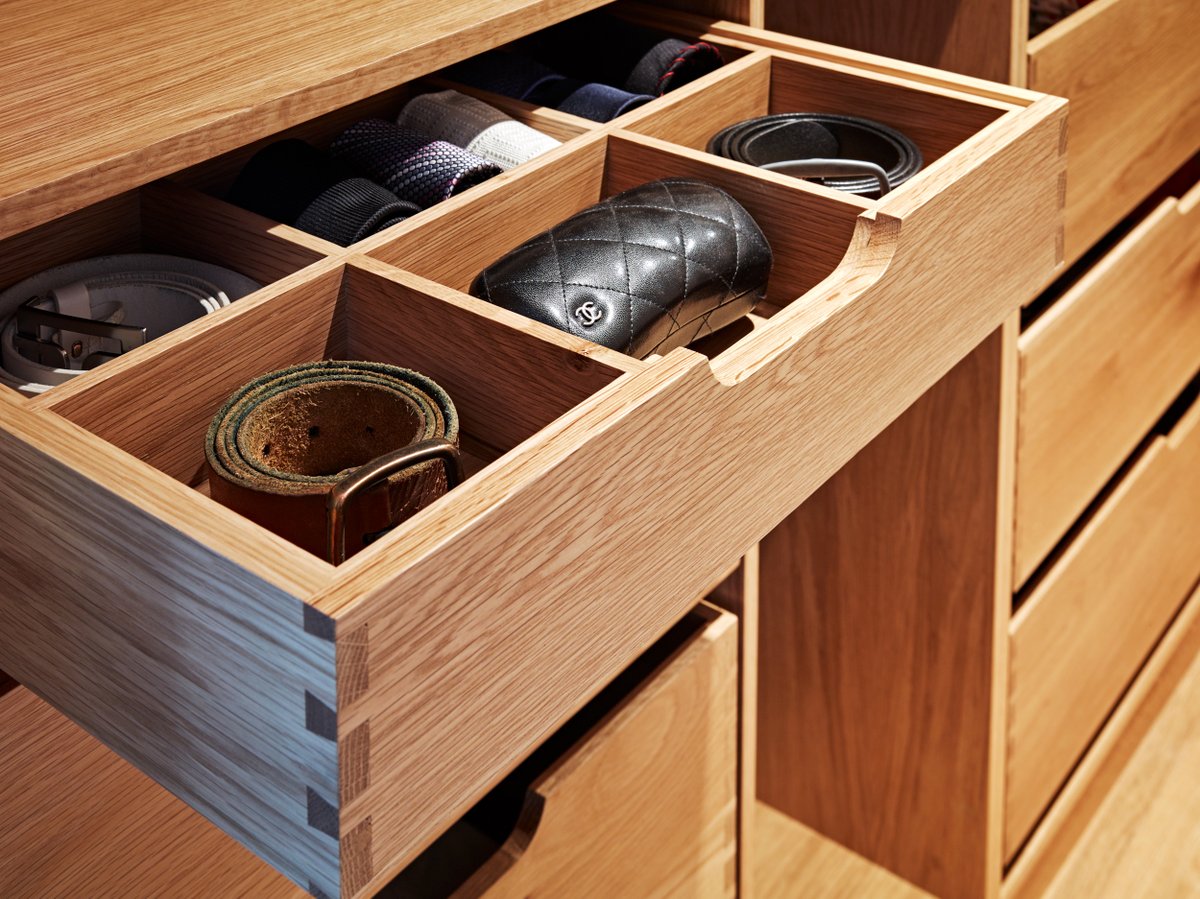 We handcraft all our furniture using traditional techniques to ensure the finest quality and a long lifetime. These dressing room drawers are soft closing, made from oak using dovetail joints, with scoop out style handles.⁠
#furniture ⁠#furnituredesign⁠ #handmade #bespoke ⁠