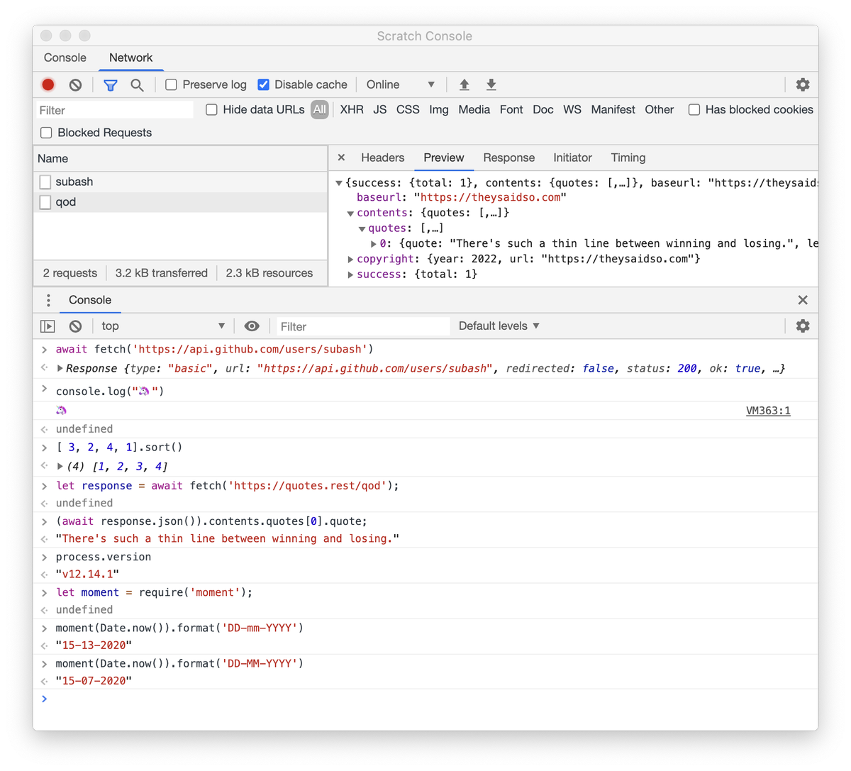 I just released a Chrome DevTools based repl with support for both node.js and browser.

github.com/subash/scratch…