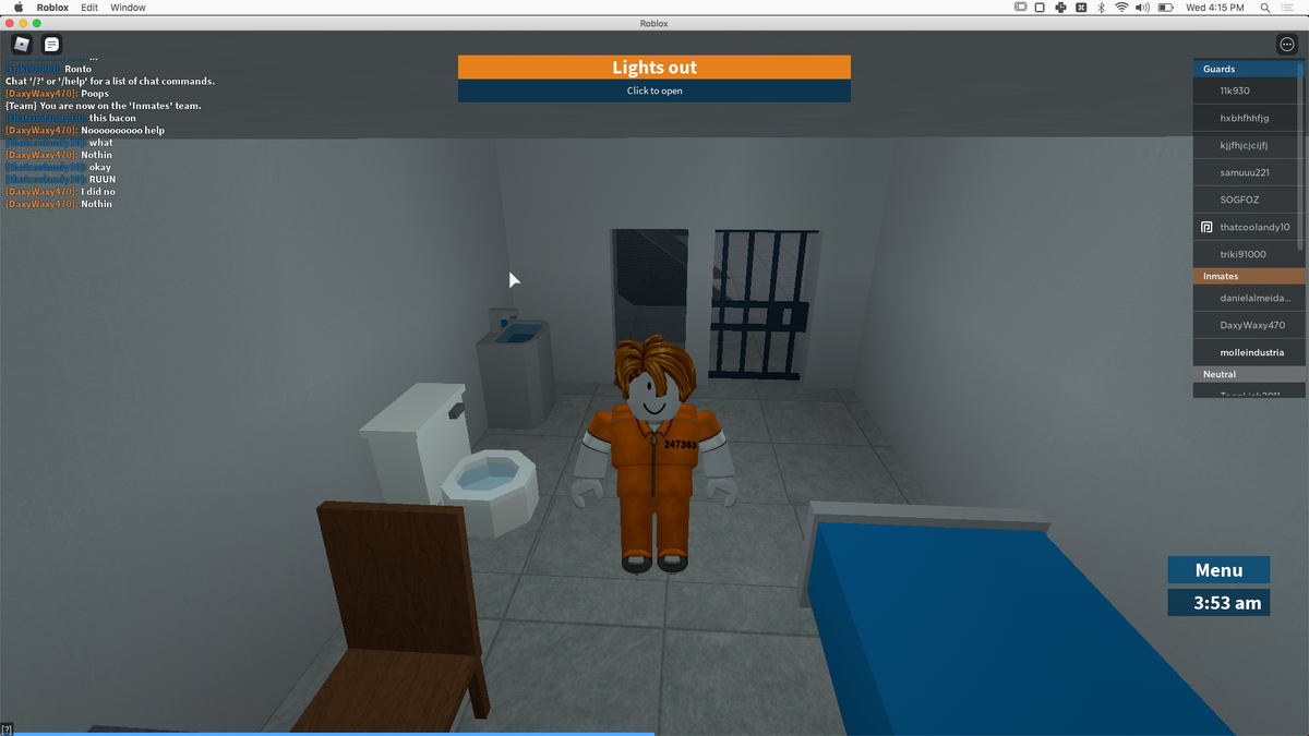 In this prison simulator you can be an inmate or a guard. As a prisoner you literally just follow the schedule, hang out in the cell with nothing to do until...
