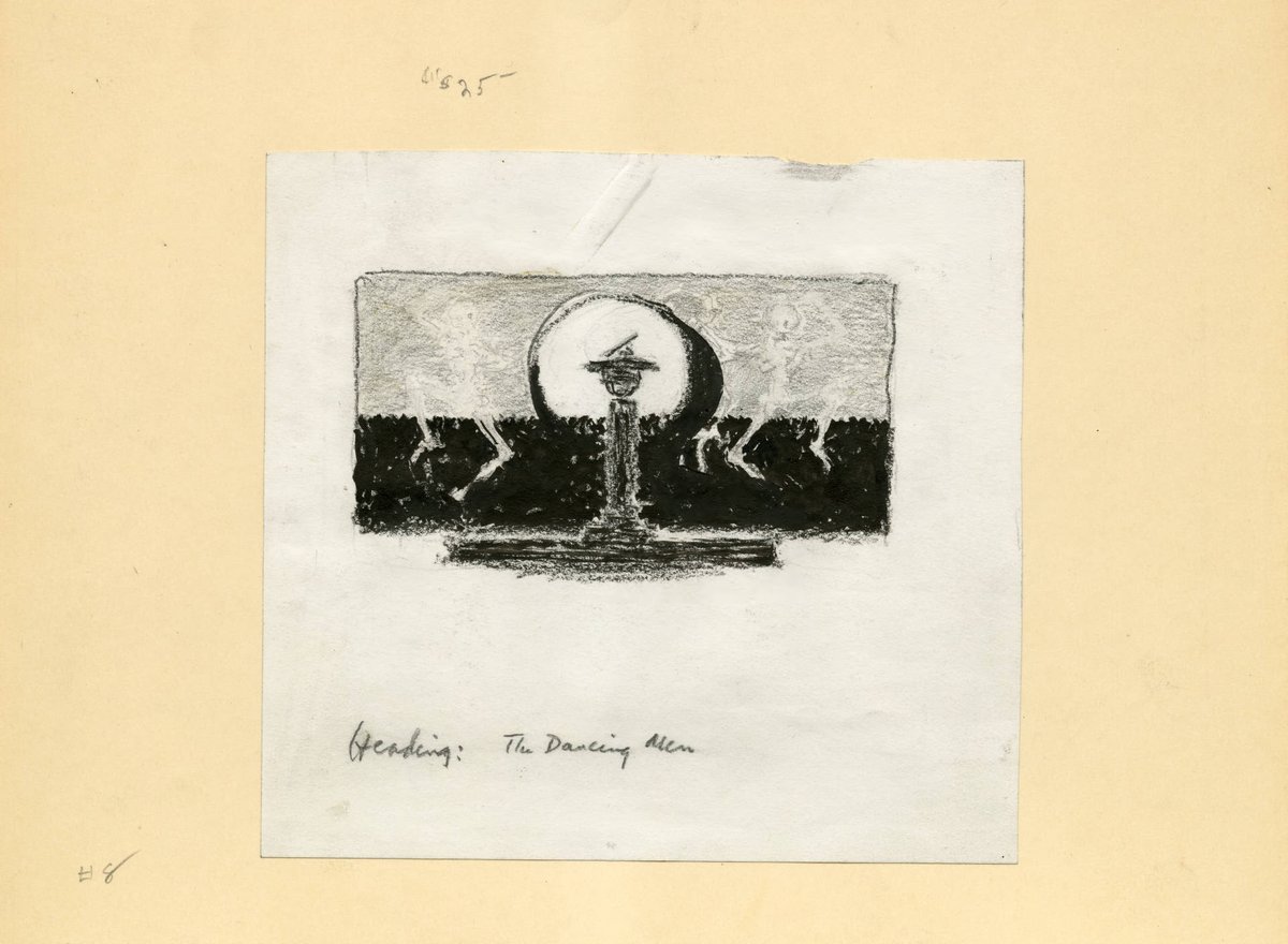 One of the more ethereal & haunting images from Steele  @SherlockUMN  @umnlib. His transformation of the coded figures into skeletal shapes perhaps hint at Doyle's interest in the spiritual realm. A nice reminder: art--and life--are open to interpretation.  http://purl.umn.edu/99048 