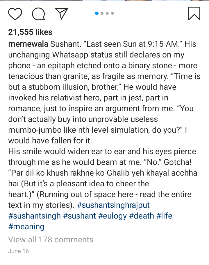 Hi everyone I have very important question in mind and want to debate on it to reach to some conclusionAnand Gandhi said in his IG post of 14th June that he read  #ShushantSinghRajput WhatsApp status at 9:15 AM.1) Why he posted this statement on 16th June after two days