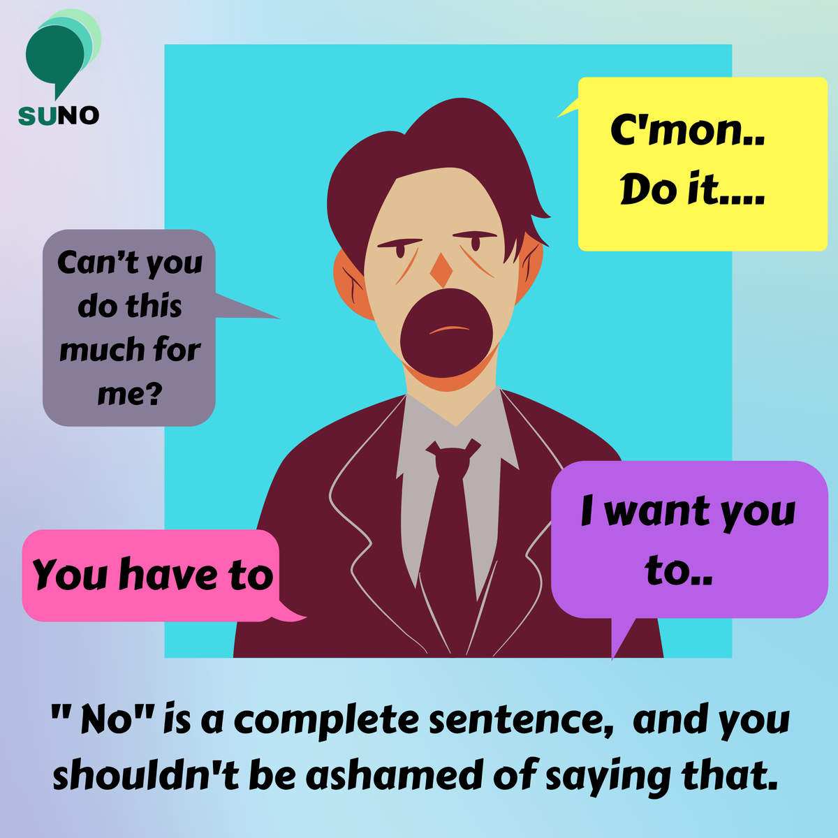 SUNO01106885's tweet photo. Give yourself permission to say NO without feeling guilty, mean, or selfish. 💙
Anybody who gets upset and/or expects you to say YES all of the time clearly doesn't have your best interest at heart.
We are grateful for all of this, and many more things.
.
.
#SUNOprogramme https://t.co/8fPX3R3u8z