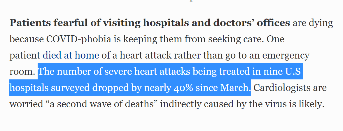 heart attacks down by 40%?either cov is a miracle cure for congestive heart failure or people are literally having heart attacks and are still too scared to go to the doctor.let that one sink it.