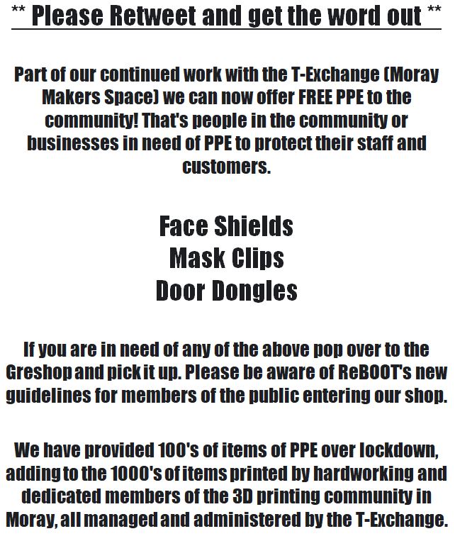 ReBOOT_Forres's tweet photo. FREE PPE for the Community! https://t.co/jlCFSOfi5K