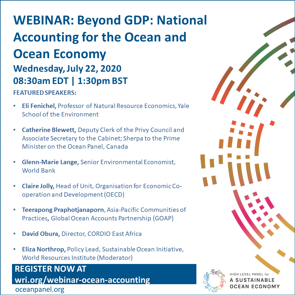 oceanpanel's tweet image. New #BluePaper commissioned by the #OceanPanel ‘National Accounting for the Ocean and Ocean Economy’ to be released on 22 July 8:30am EDT. Register for the webinar here: bit.ly/2DnNsQk