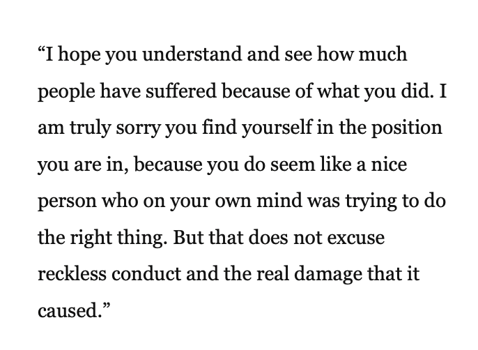 5. Welch pled guilty and was sentenced to four years in federal prison in June 2017. At his sentencing, this is what Federal Judge Ketanji Brown Jackson (appointed by Obama) said to Welch: