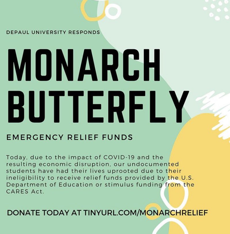 OMSSDePaul's tweet photo. Undocumented students need our support now more than ever and a gift to the Monarch Butterfly Scholarship helps provide that lifeline

Donate today at https://t.co/UJ5w40Tlq2 https://t.co/o9a02BKTiM