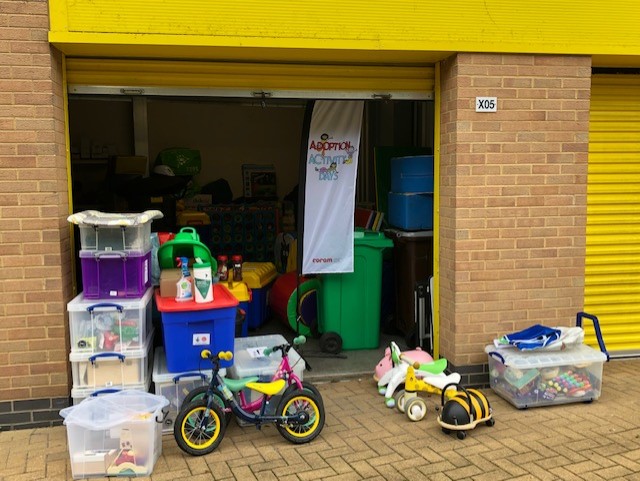 Coram's tweet photo. Our #AdoptionActivityDays team have been back at Big Yellow this week planning, preparing and packing for our first event back on 30 July! Thank you to @bigyellowss for looking after all our equipment whilst weโve been away https://t.co/nlfTvqw2xv https://t.co/j0pVqrAxE7