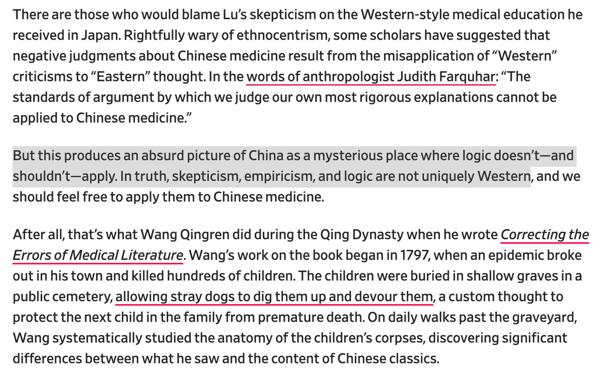 I'm especially sensitive to this argument since I've written about it—and refuted it—in the context of Chinese medicine, about which some claim that "Eastern" thought doesn't use the same logic as "Western" thought, and can't be evaluated with it. https://slate.com/technology/2013/10/traditional-chinese-medicine-origins-mao-invented-it-but-didnt-believe-in-it.html