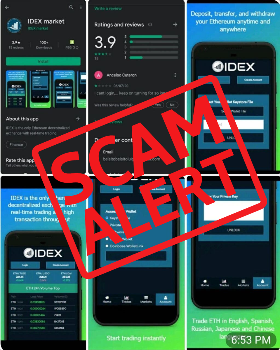 SCAM ALERT: A fraudulent IDEX app is currently listed on Google Play.  Please be aware that we are working on getting it removed and encourage  users to avoid downloading and interacting with