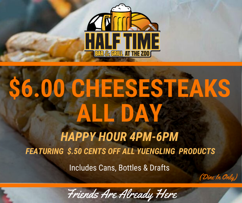 HalftimeZoo's tweet photo. Stop on In For A Cheese Steak and a @Yuengling!
#cheesesteaks #thirsythursday #halftimezoo #happyhour #happyhourfood https://t.co/5sAE2vJtBb
