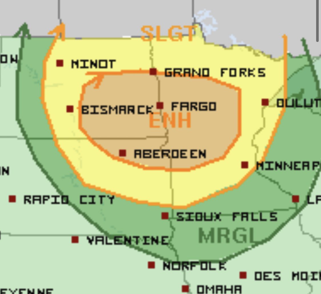 UPGRADE to enhanced risk over the northern Plains on Friday for severe weather via <a href="/WxLiz/">Liz</a> <a href="/NWSSPC/">NWS Storm Prediction Center</a> 
Dominator Van is getting fixed today so we may have to get a different van, but hoping we can still use old blue. NSC